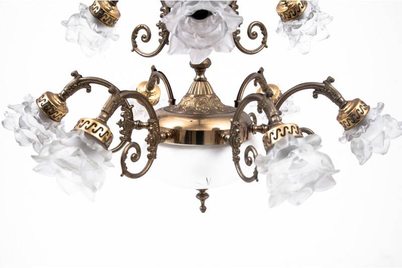 Brass chandelier from the 1950s, Western Europe.