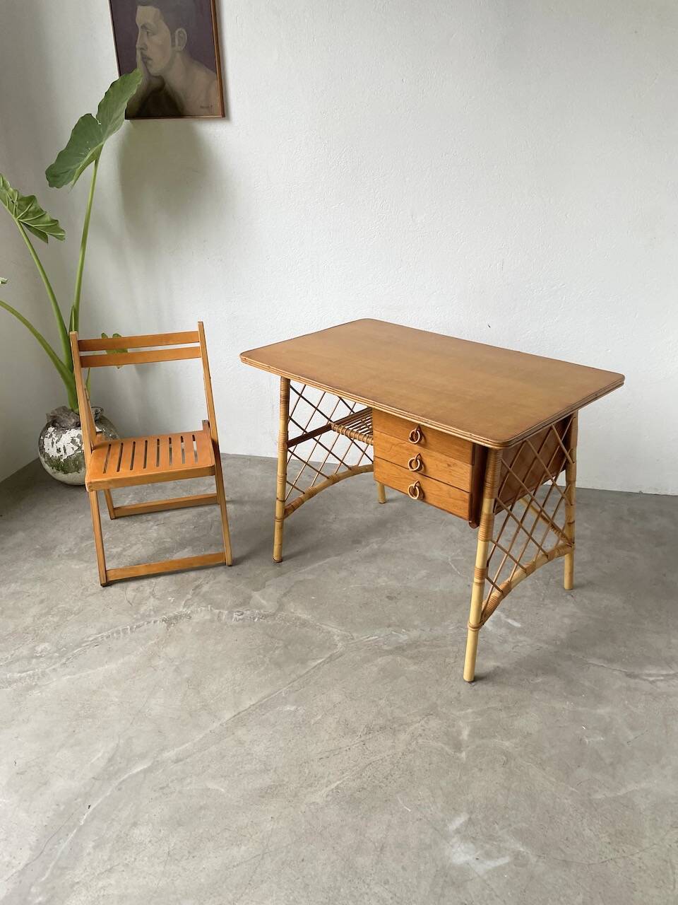Bureau rotin Louis Sognot et sa chaise