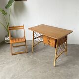 Louis Sognot rattan desk and its chair