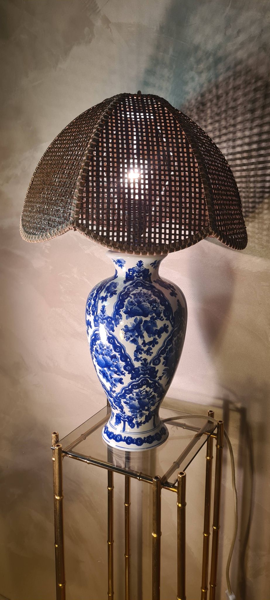 Large blue porcelain lamp 66x41 lampshade asia, japan, china elec new