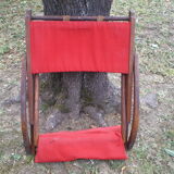 Folding armchair in wood and vintage canvas