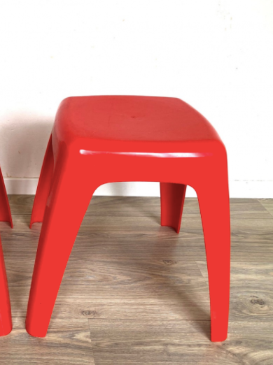 Space age plastic stool, vintage end table, mid century, red plant stand