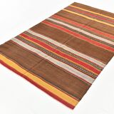 5x7 Traditional Oriental Carpet, Grey & Red Wool Kilim Rug, 135x219