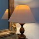 Wooden lamp turned off-white vintage lampshade