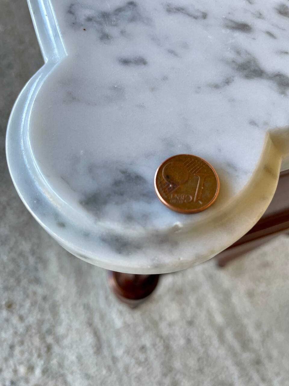 Louis XVI style bedside table, Carrara marble and mahogany