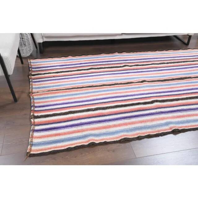 Vintage Turkish Oushak Handmade Wool Cotton Pink Kilim Area Rug 137x219