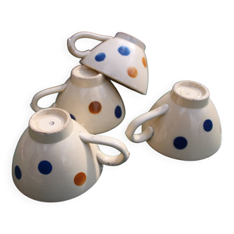 Set of 4 small polka dot cups in Castres earthenware