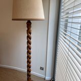 Turned wood floor lamp