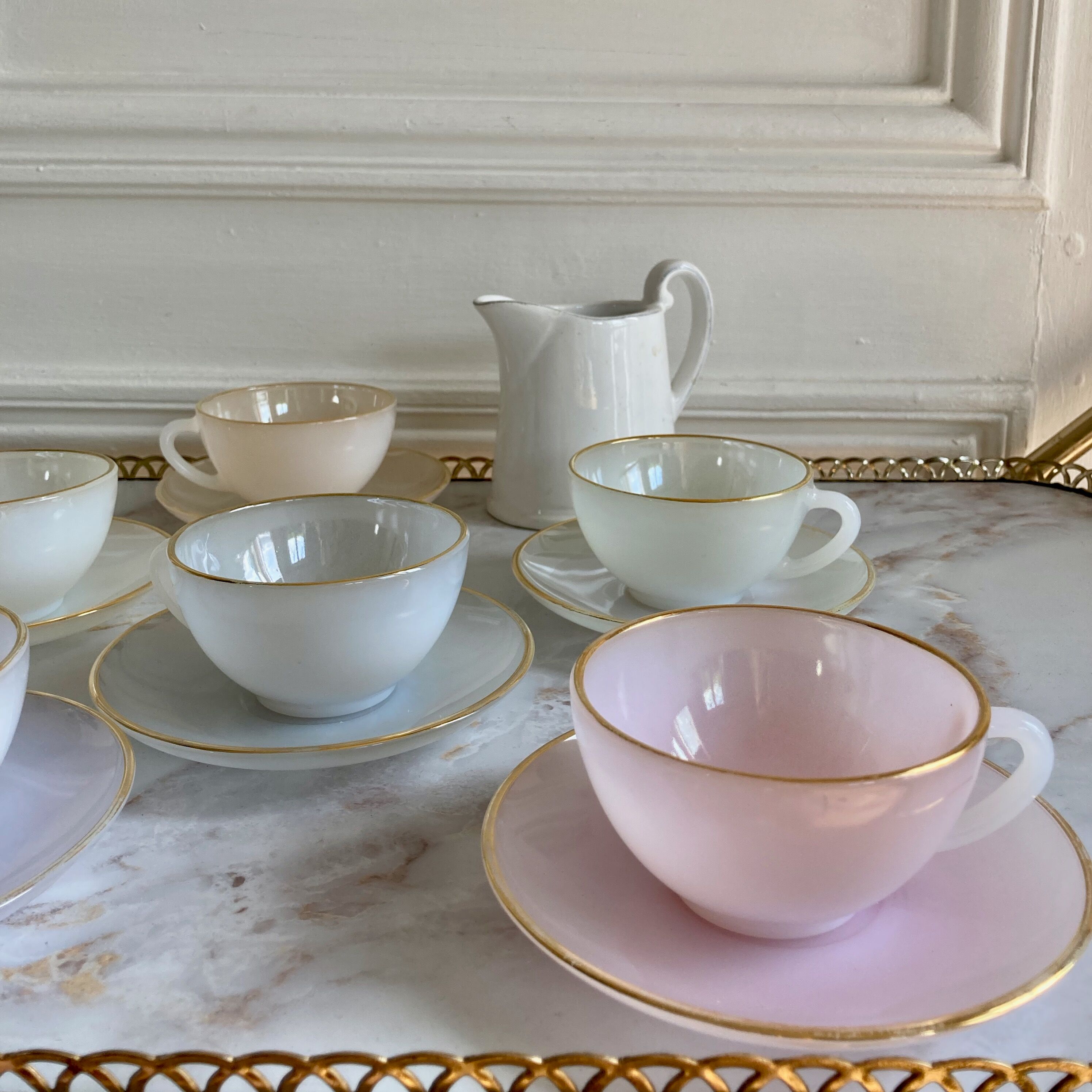 Serving Harlequin vintage opaline glass cups