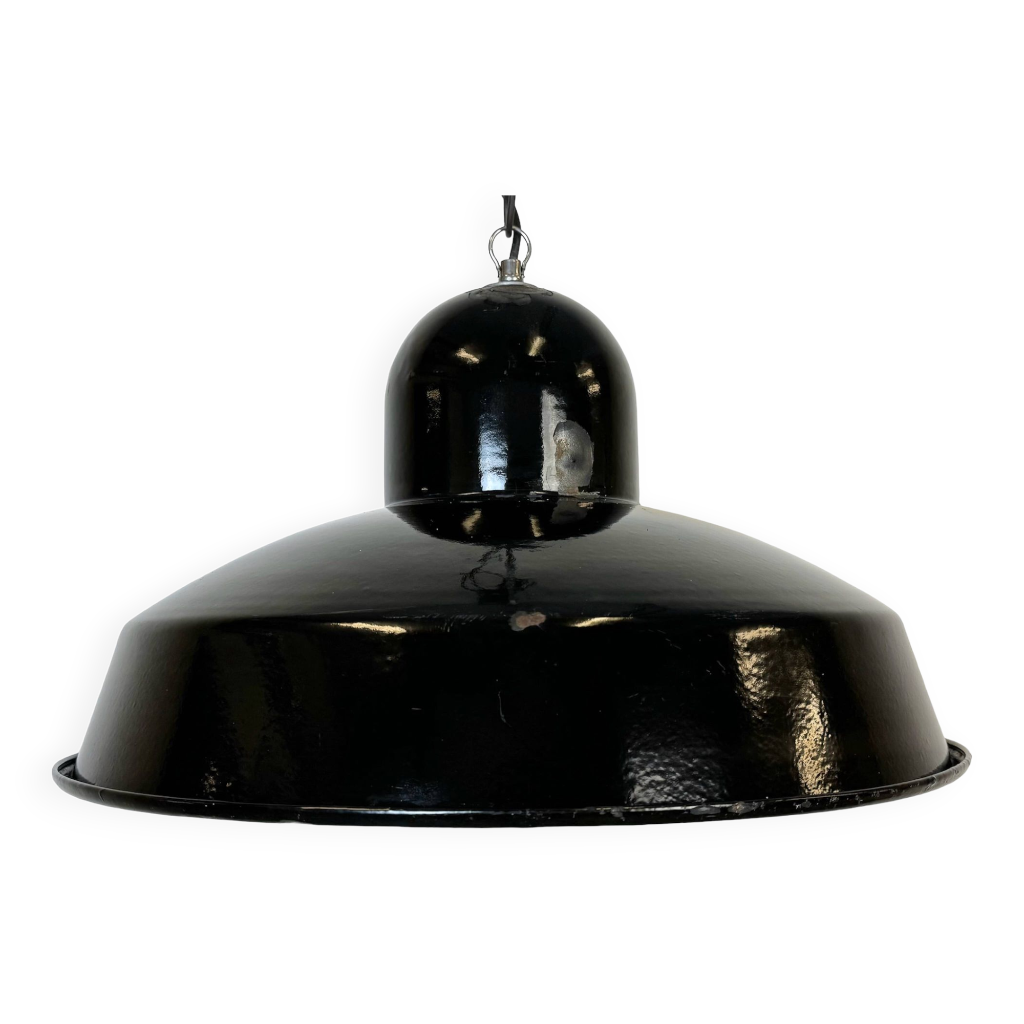 Industrial Black Enamel Factory Pendant Lamp, 1960s
