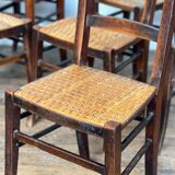 Series of 8 vintage bistro chairs early 20th wood and straw