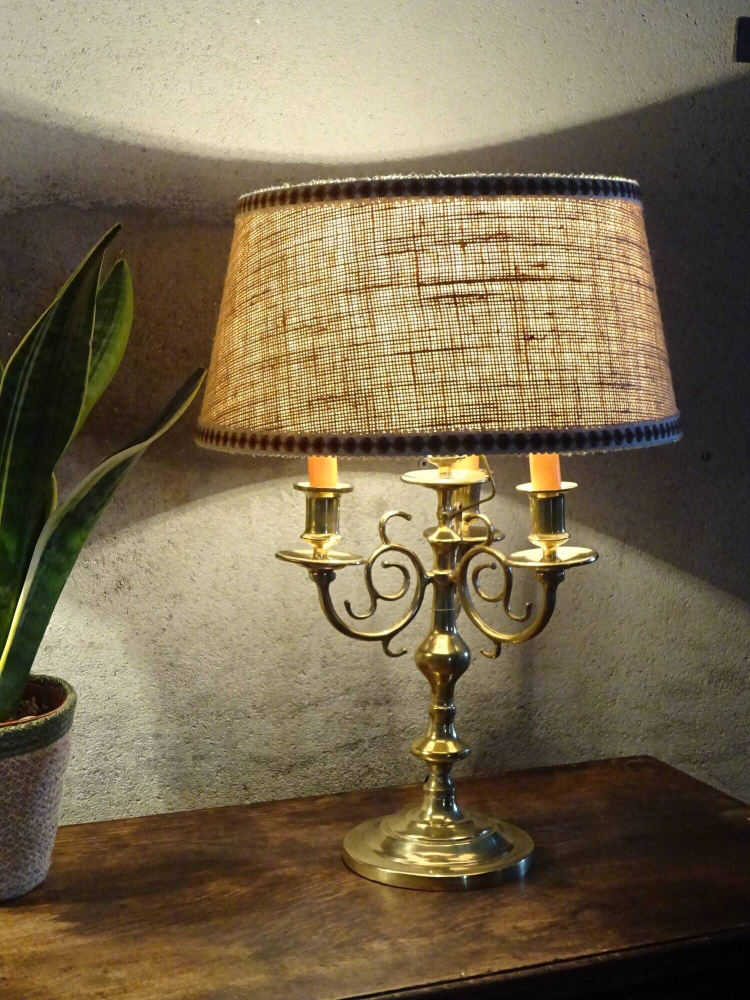 Antique copper candlesticks, mounted as lamps