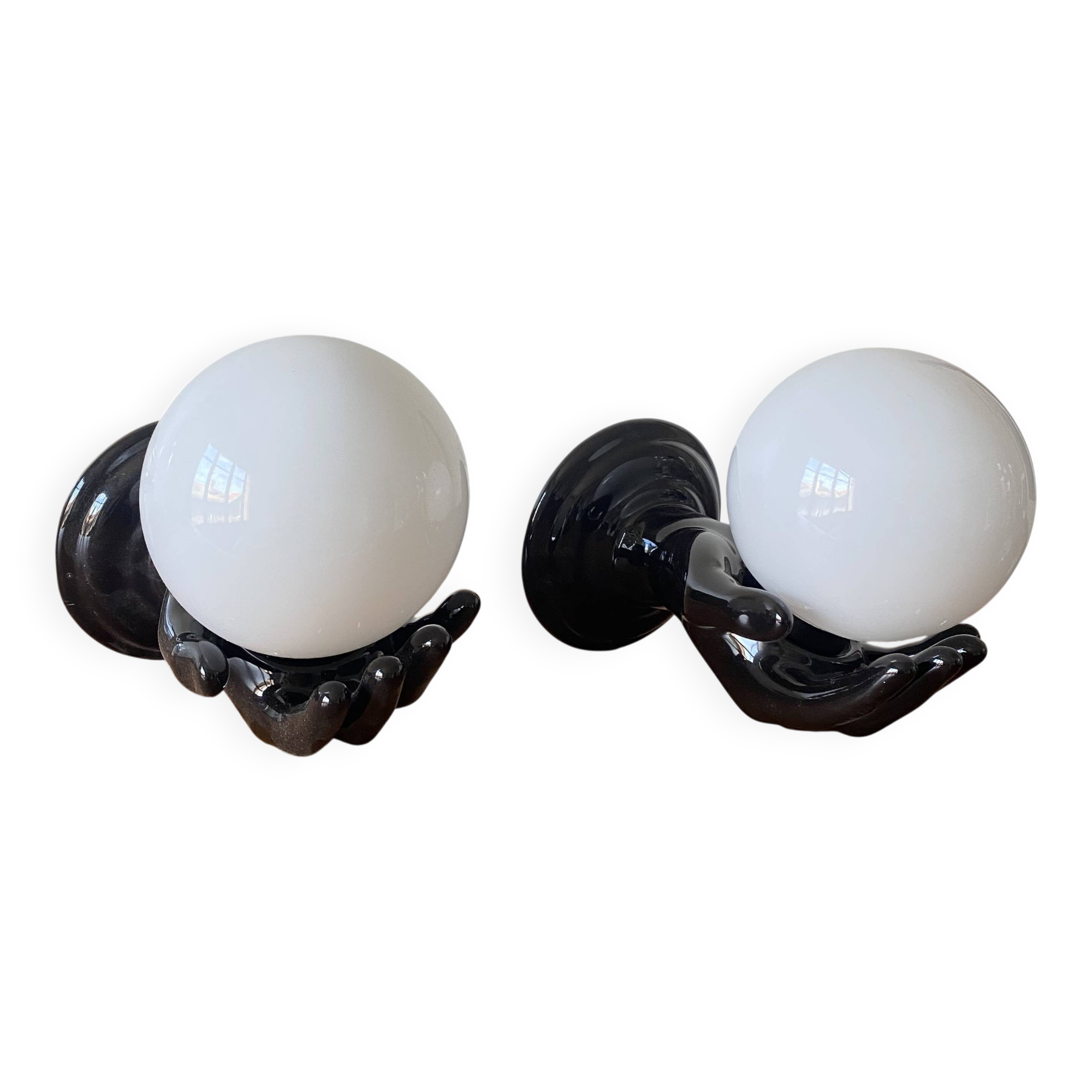 Pair of black ceramic wall lights from the 70s and 80s.