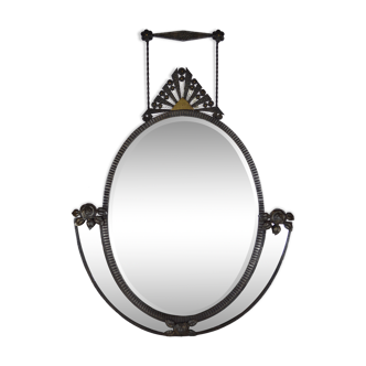 Miroir ovale art déco en fer forgé vers 1925 88x118cm