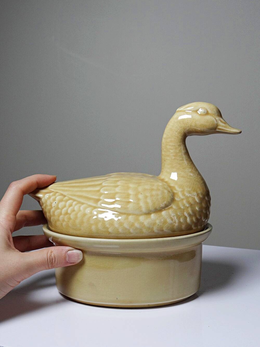 Small vintage terrine GEO from the 50s-60s, beige ceramic duck.