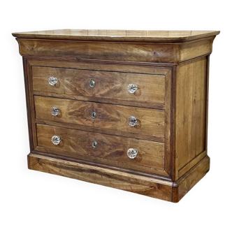 Commode Louis Philippe 5 tiroirs du XIXème en merisier avec ses boutons en verre