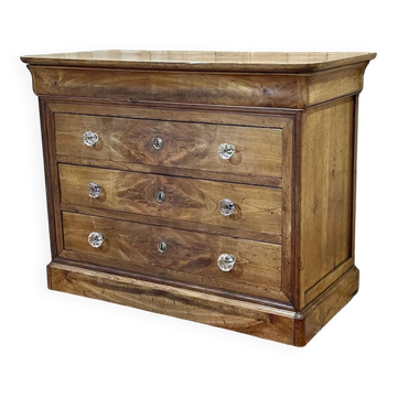Louis Philippe chest of drawers with 5 drawers from the 19th century in cherry wood with glass knobs