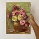 Painting bouquet, oil on canvas on frame flowers 35X27.