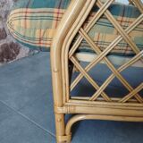 Vintage bamboo and rattan tartan armchair