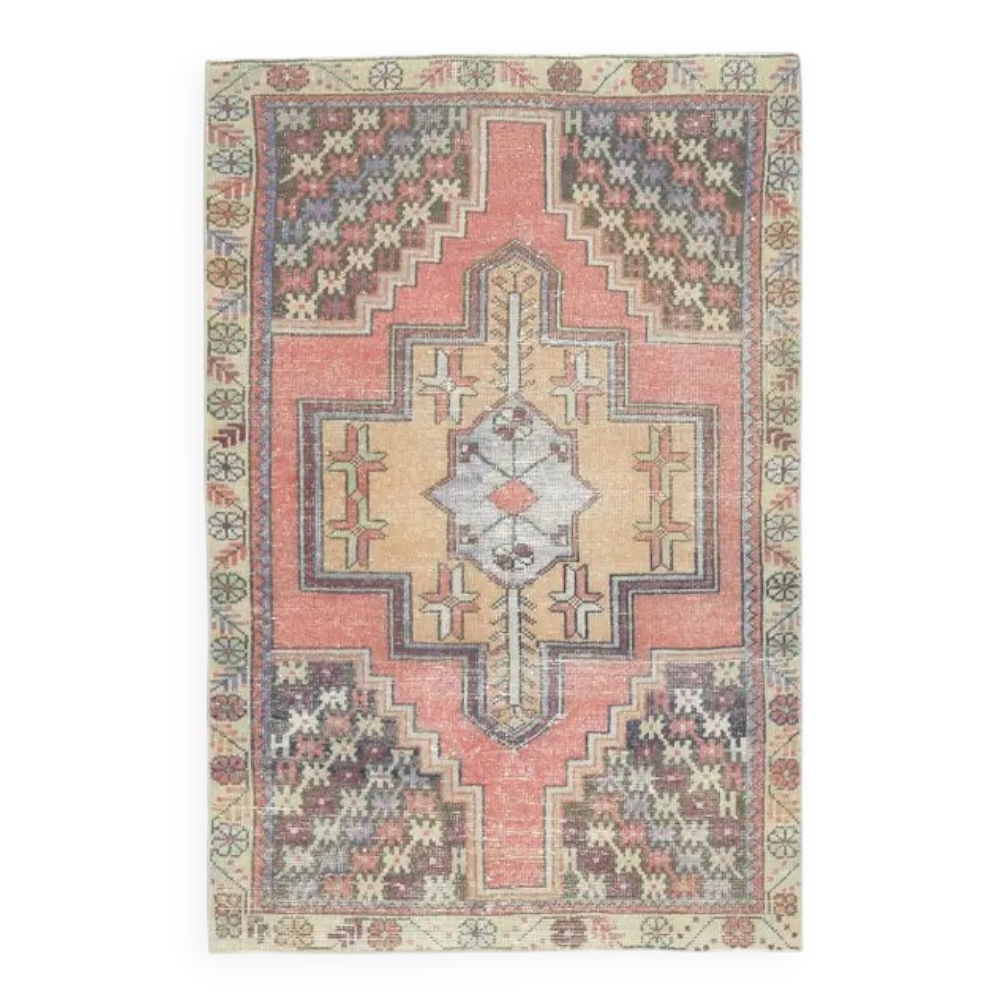 Vintage Turkish Oushak handmade wool cotton pink area rug 106x167