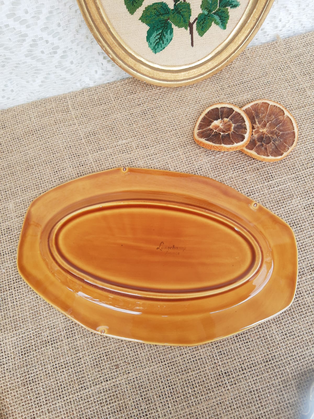Ravier - plat Longchamp France moutarde - vintage
