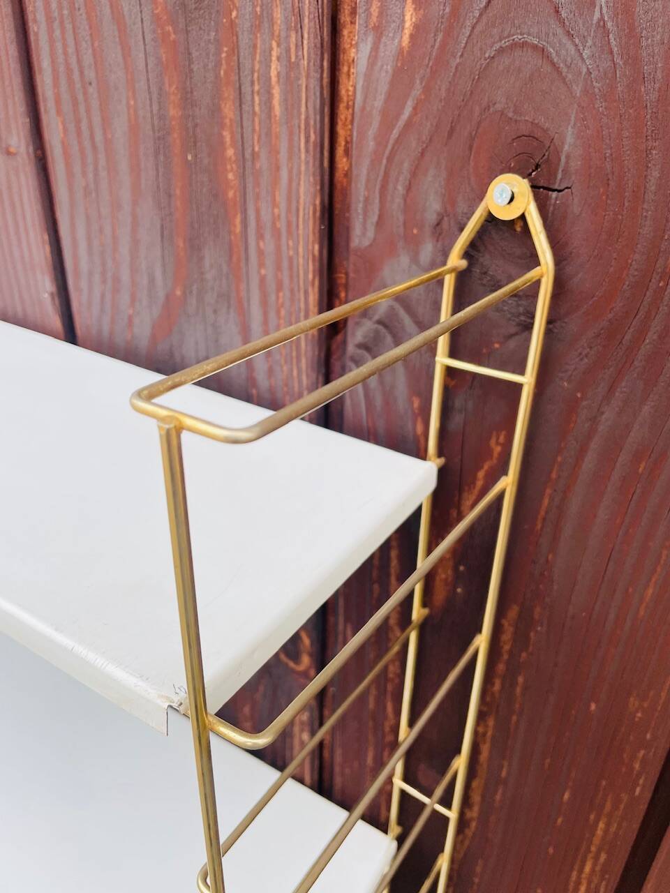 Vintage modular wall shelf, metal and brass, circa 1960s