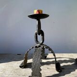 Pair of candlesticks with wrought iron chain