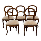 4 or 5 Louis Philippe chairs in solid wood and beige suede, upholstered