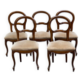 5 chaises Louis Philippe en bois massif et daim beige