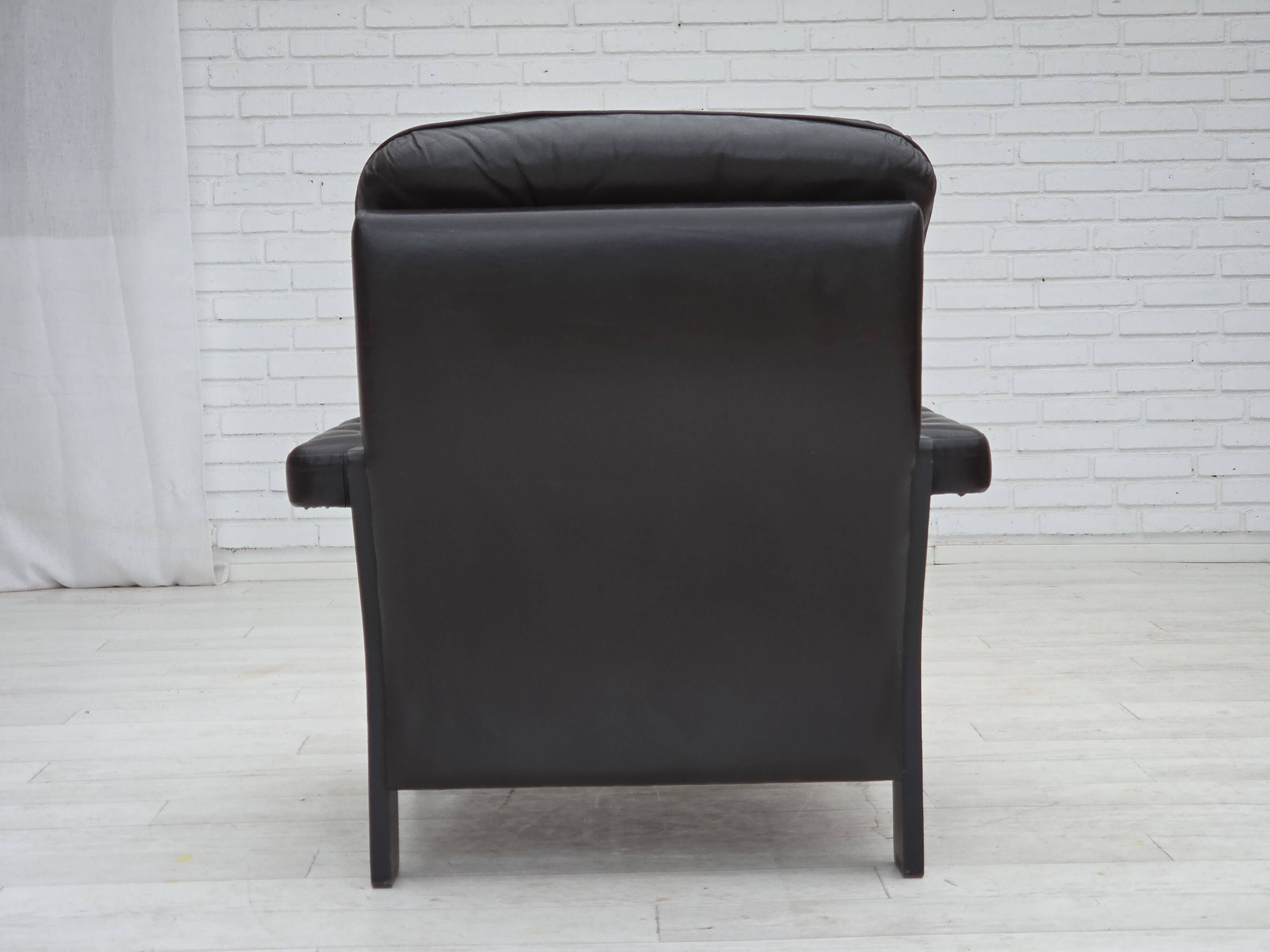 1970s, Danish armchair, brown furniture leather, oak wood.