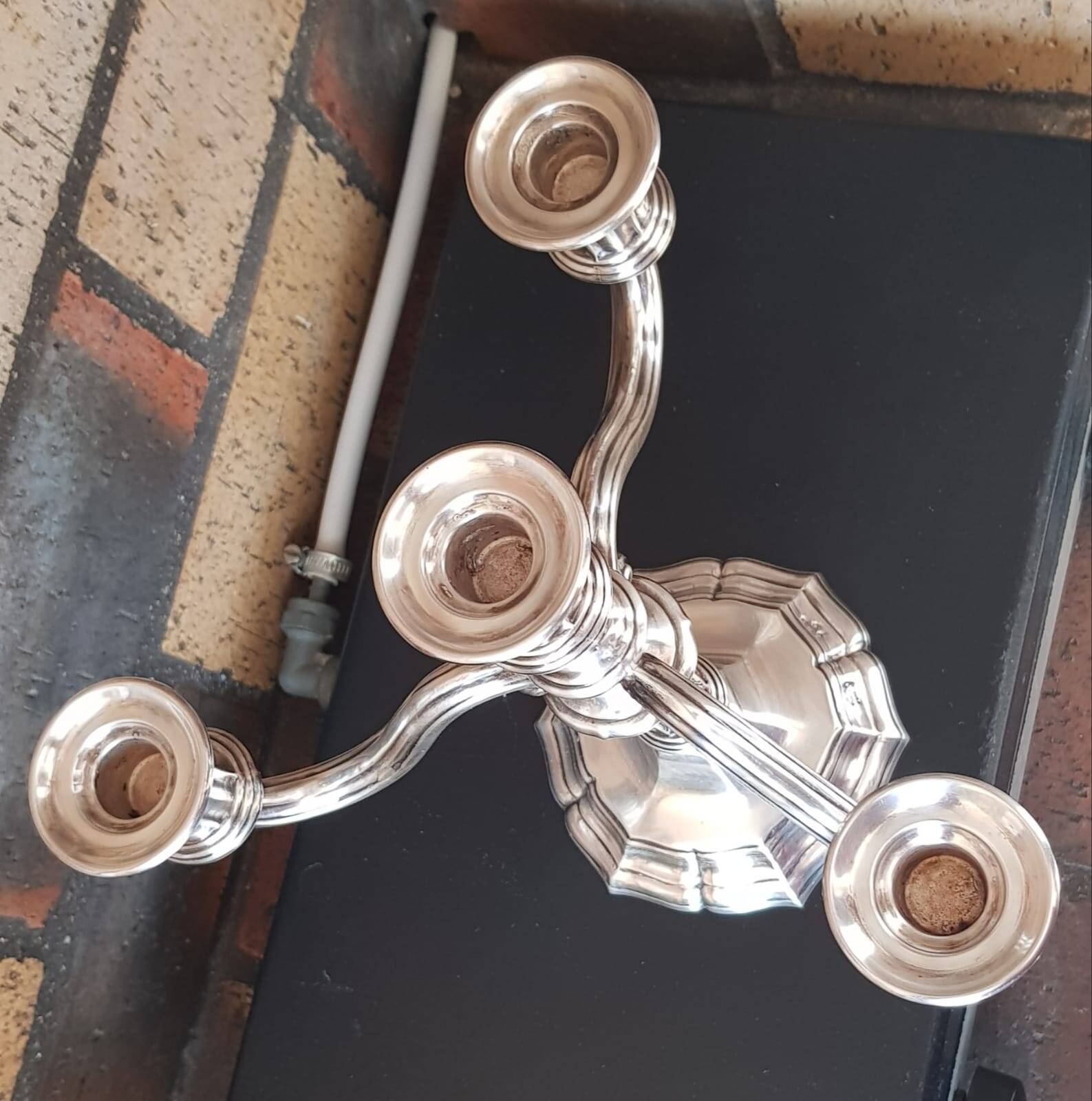 silver candelabrum chandelier with 4 candles