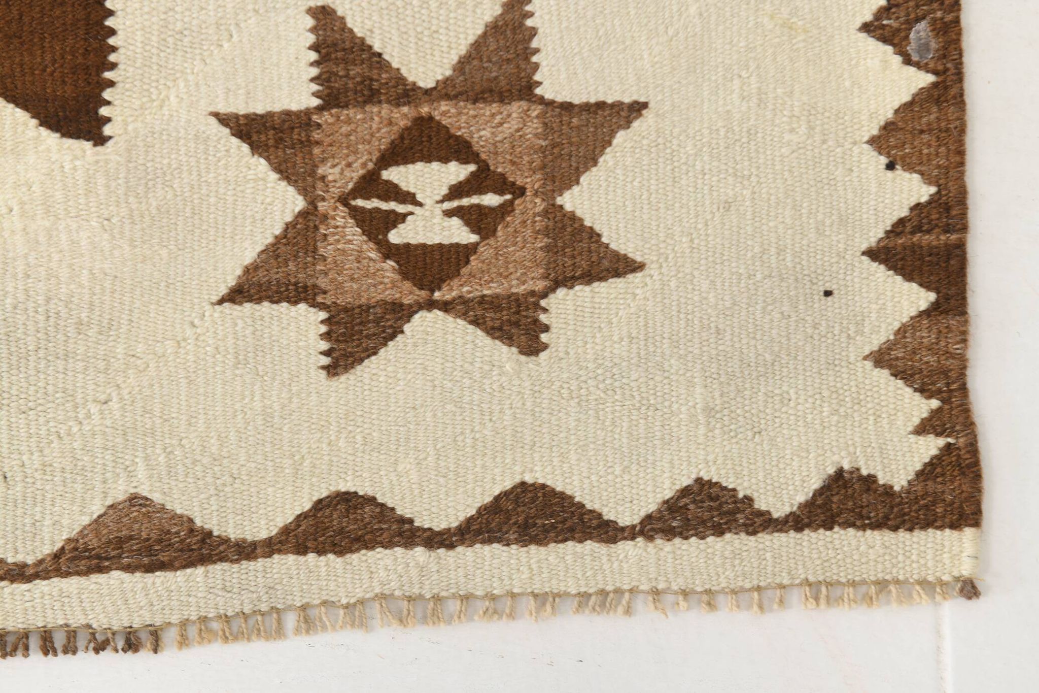 Tapis de couloir Kilim beige et marron 3x12, tapis turc délavé, 95x373 cm