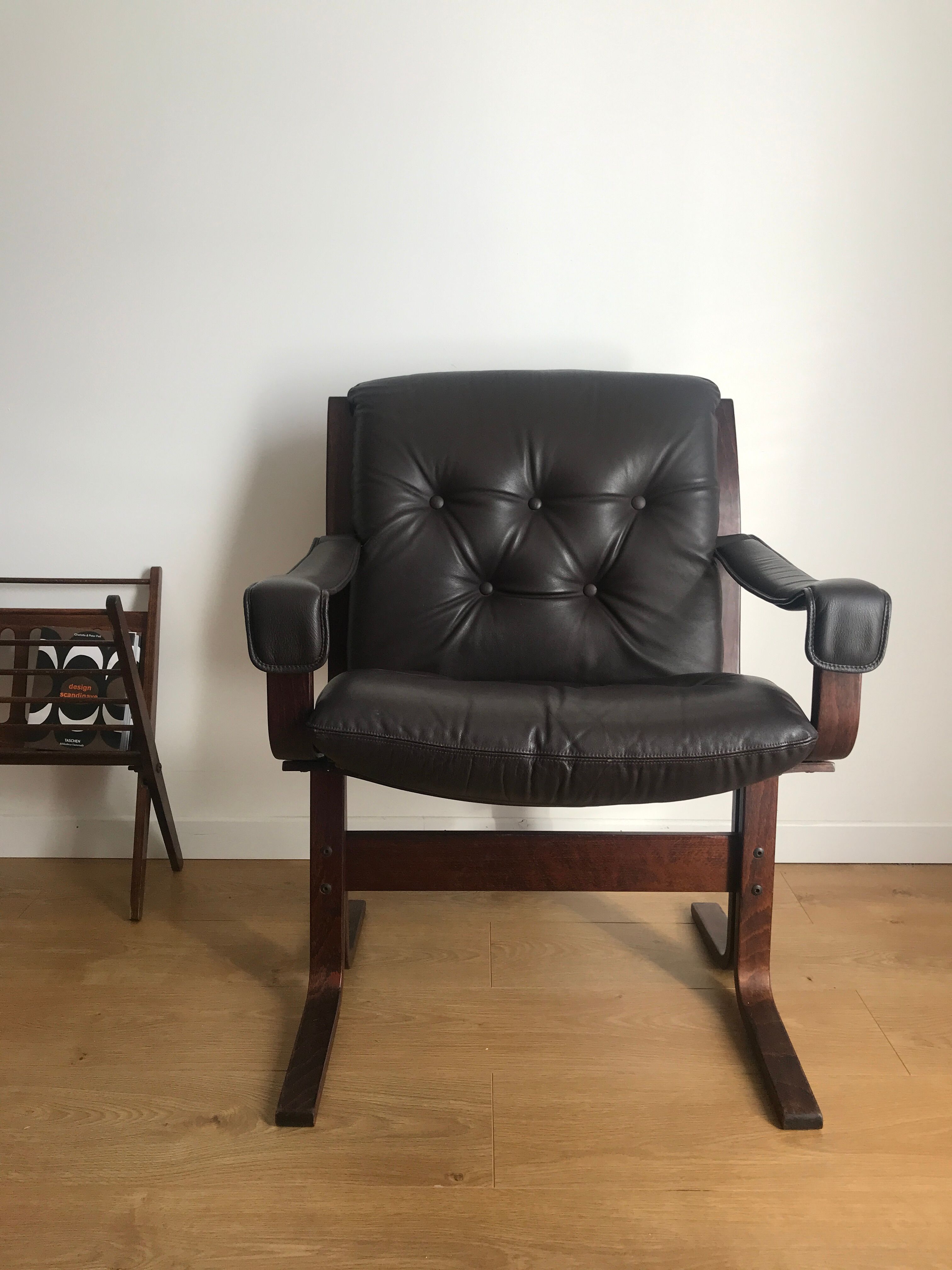 Armchair siesta brown leather by ingmar relling for westnofa