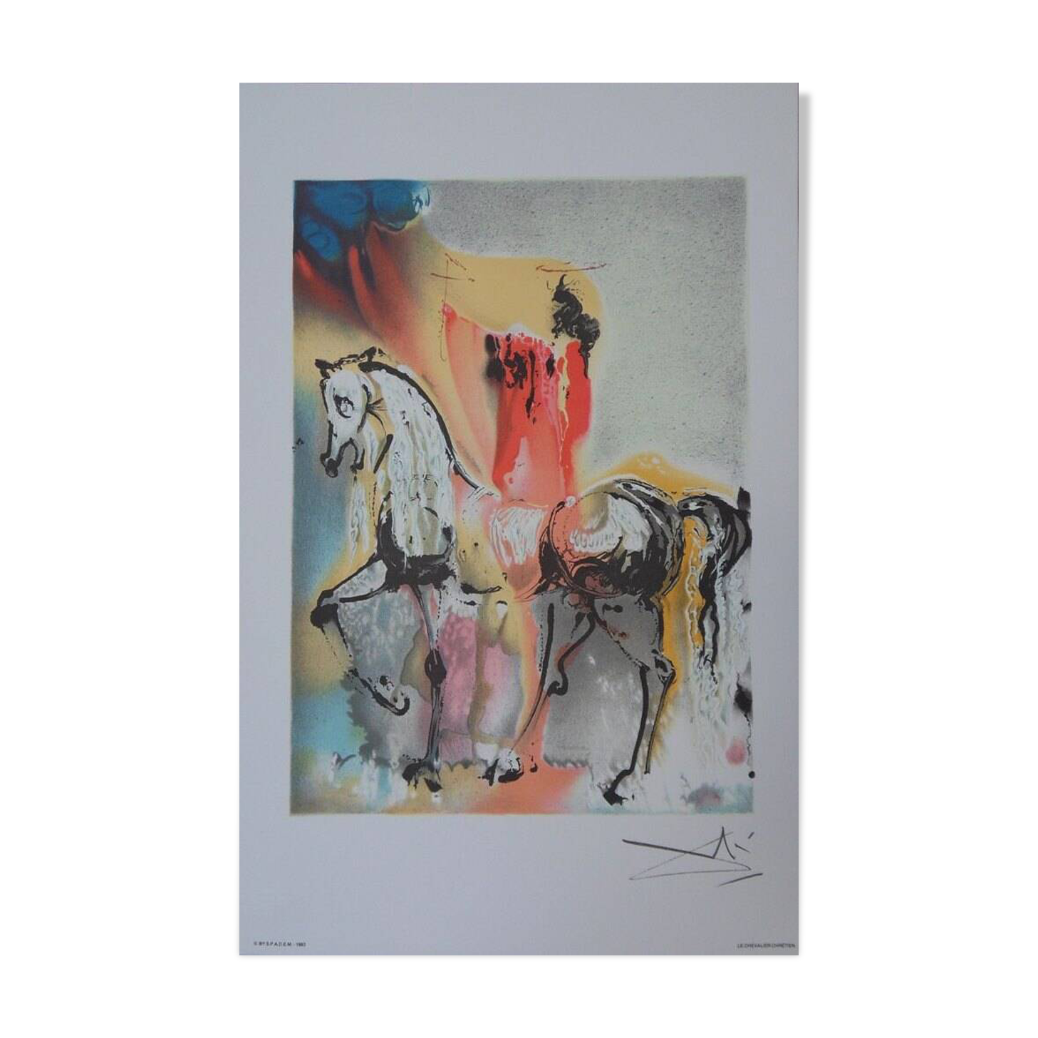 Salvador Dali: Horses, The Christian Knight - Signed Lithograph