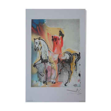 Salvador Dali: Horses, The Christian Knight - Signed Lithograph