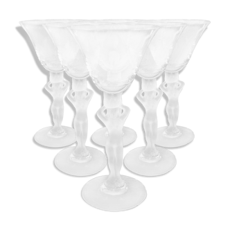 Set de 6 verres à pied en cristal de Bayel corps de femme - Style Lalique