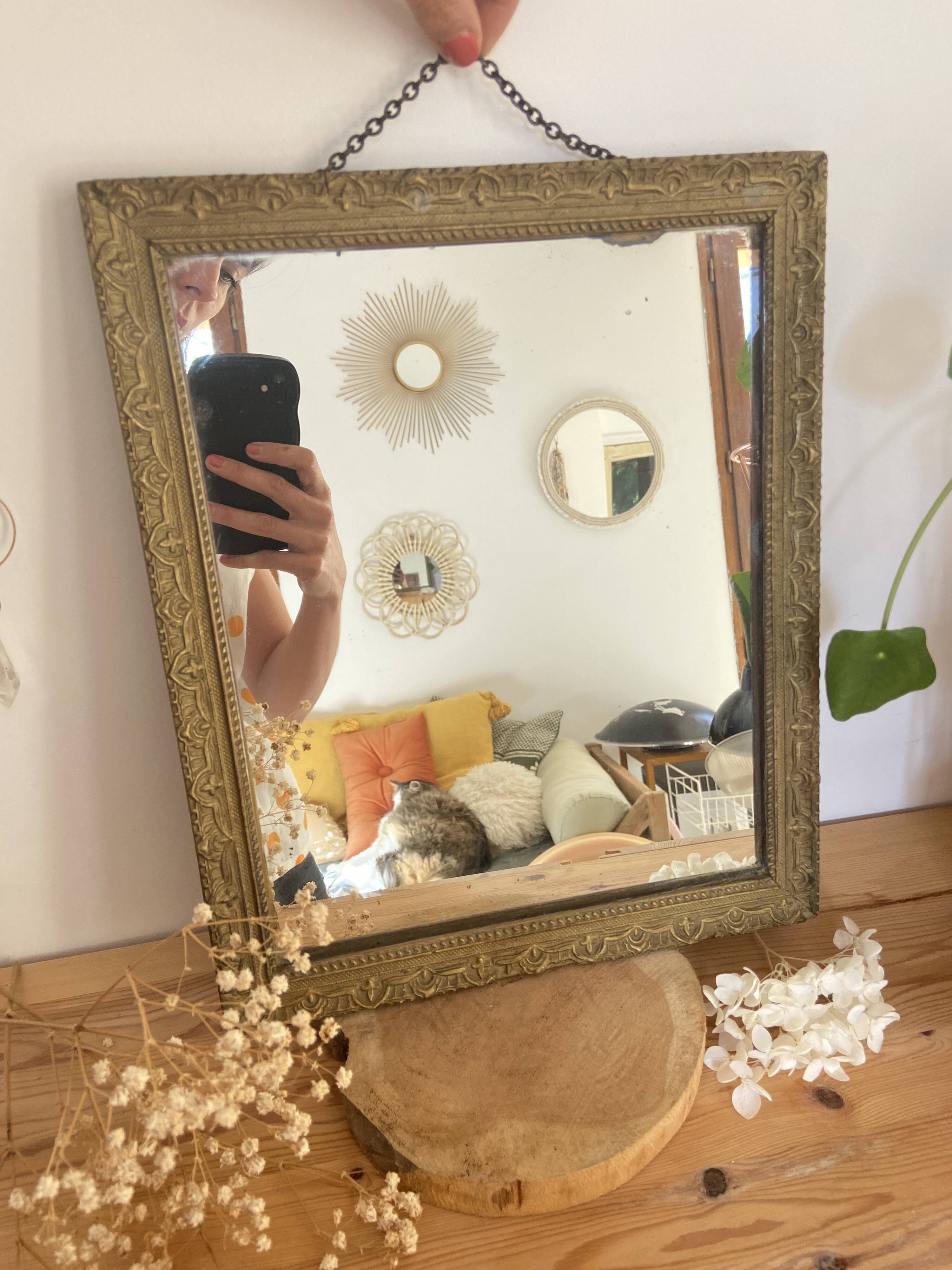 Small Rectangular Golden Mirror Classic Baroque Style - To Hang on the Wall