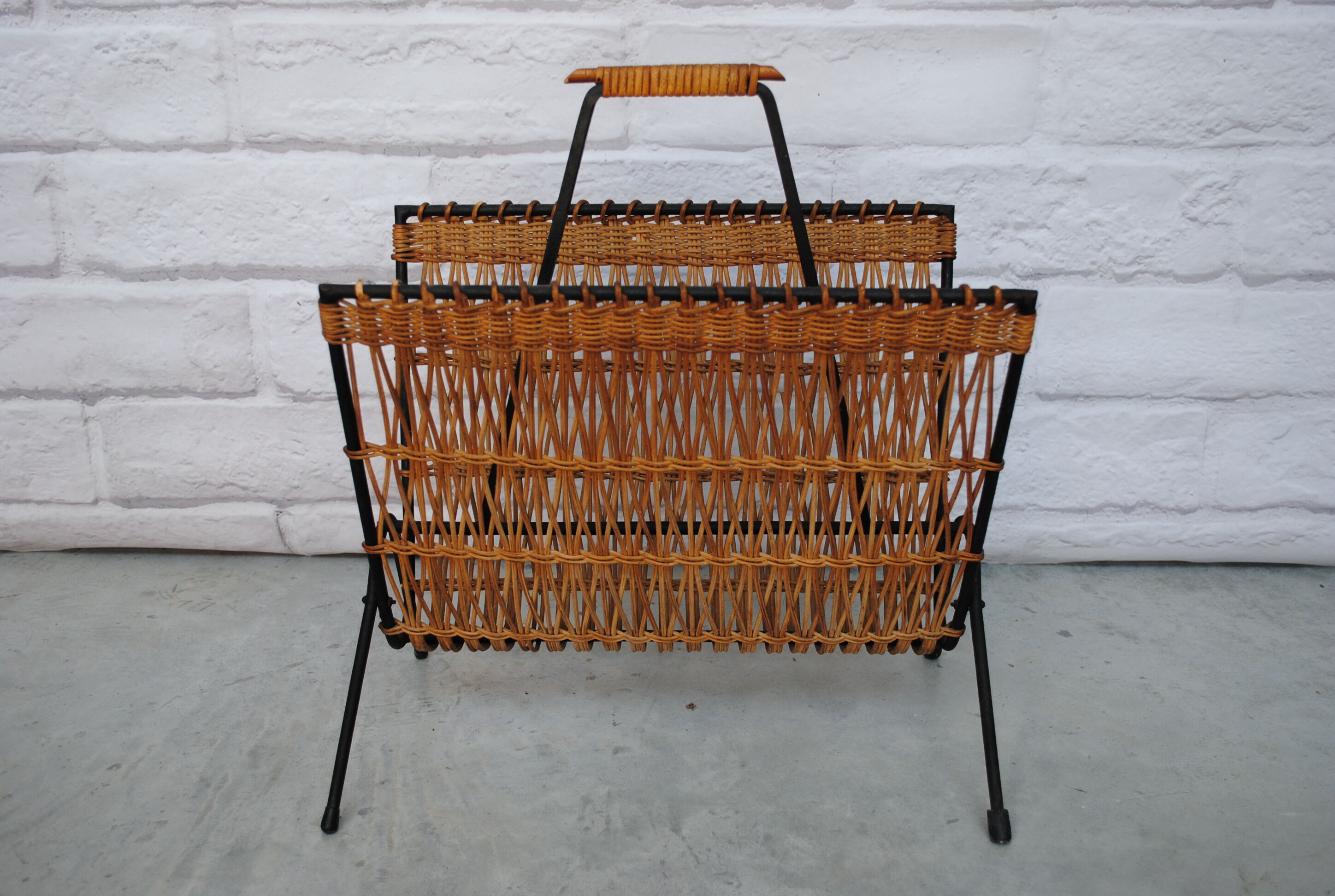Vintage wicker magazine holder