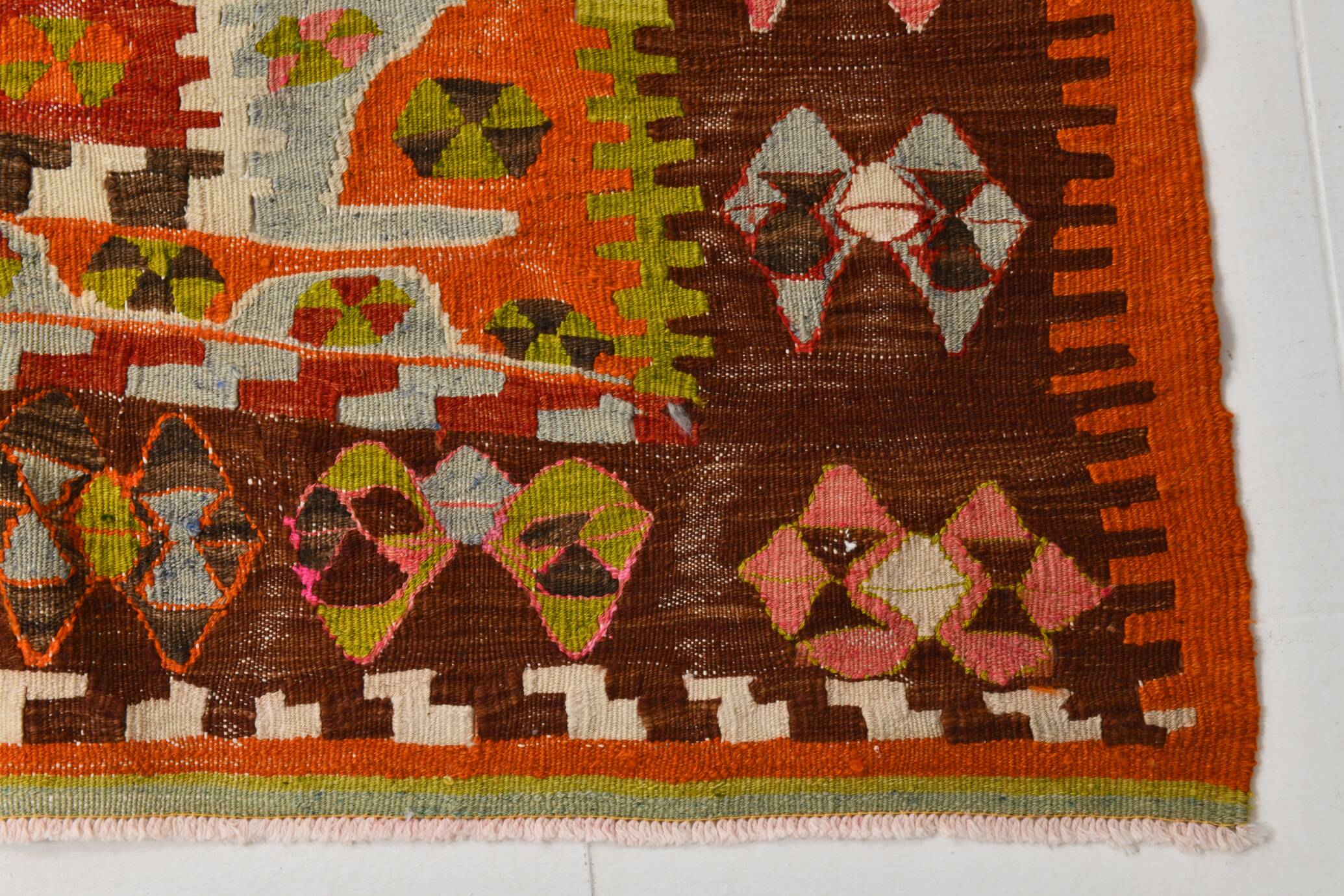 4x8 Multicolor Geometric Style Kilim Rug, 129x255 Antique Decor