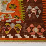 4x8 Multicolor Geometric Style Kilim Rug, 129x255 Antique Decor