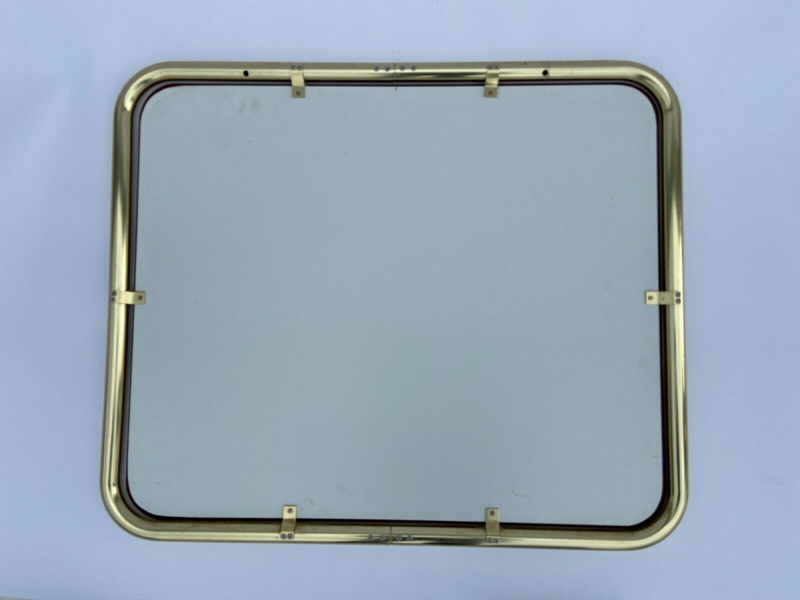 Mirror 1980 brass entourage dore modernist glass smokes 91x76cm