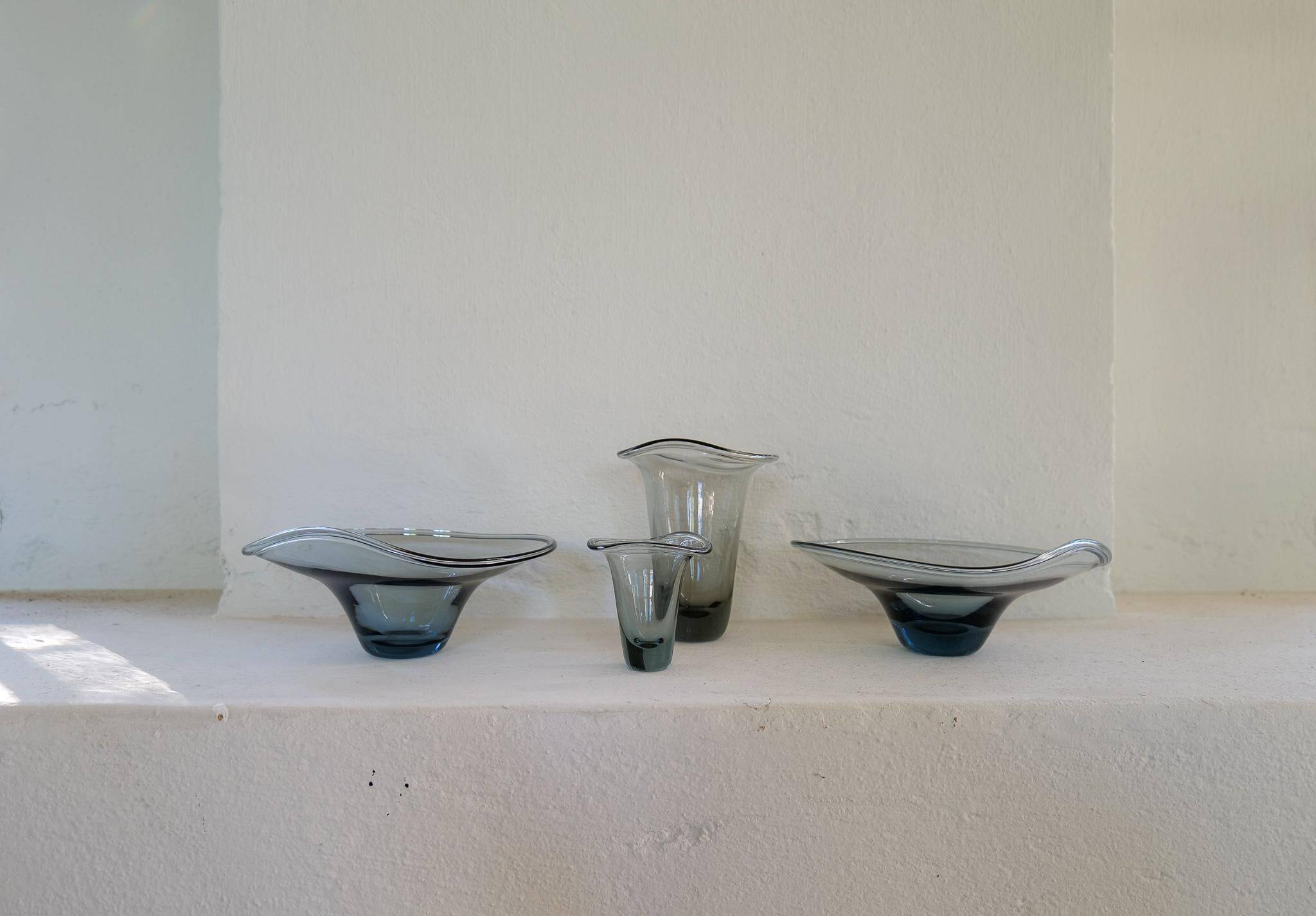 Mid-century collection of 4 sculptural pieces by Kosta Vicke Lindstrand, Sweden, 1950s.