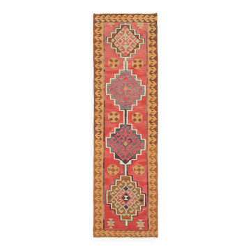 Turkish Handwoven Vintage Herki Kilim 98 cm x 326 cm