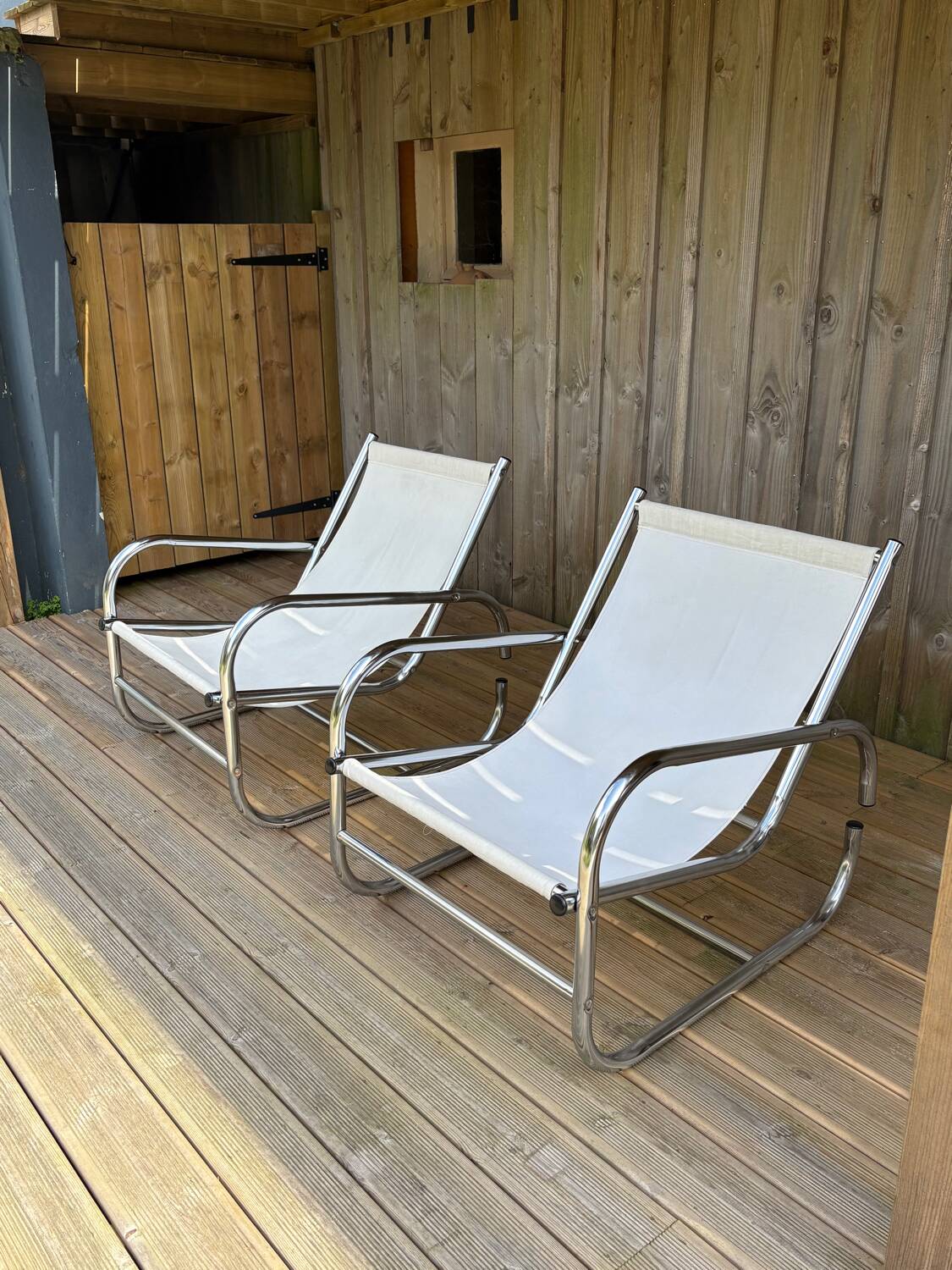 Pair of reupholstered armchairs from the 1970s.