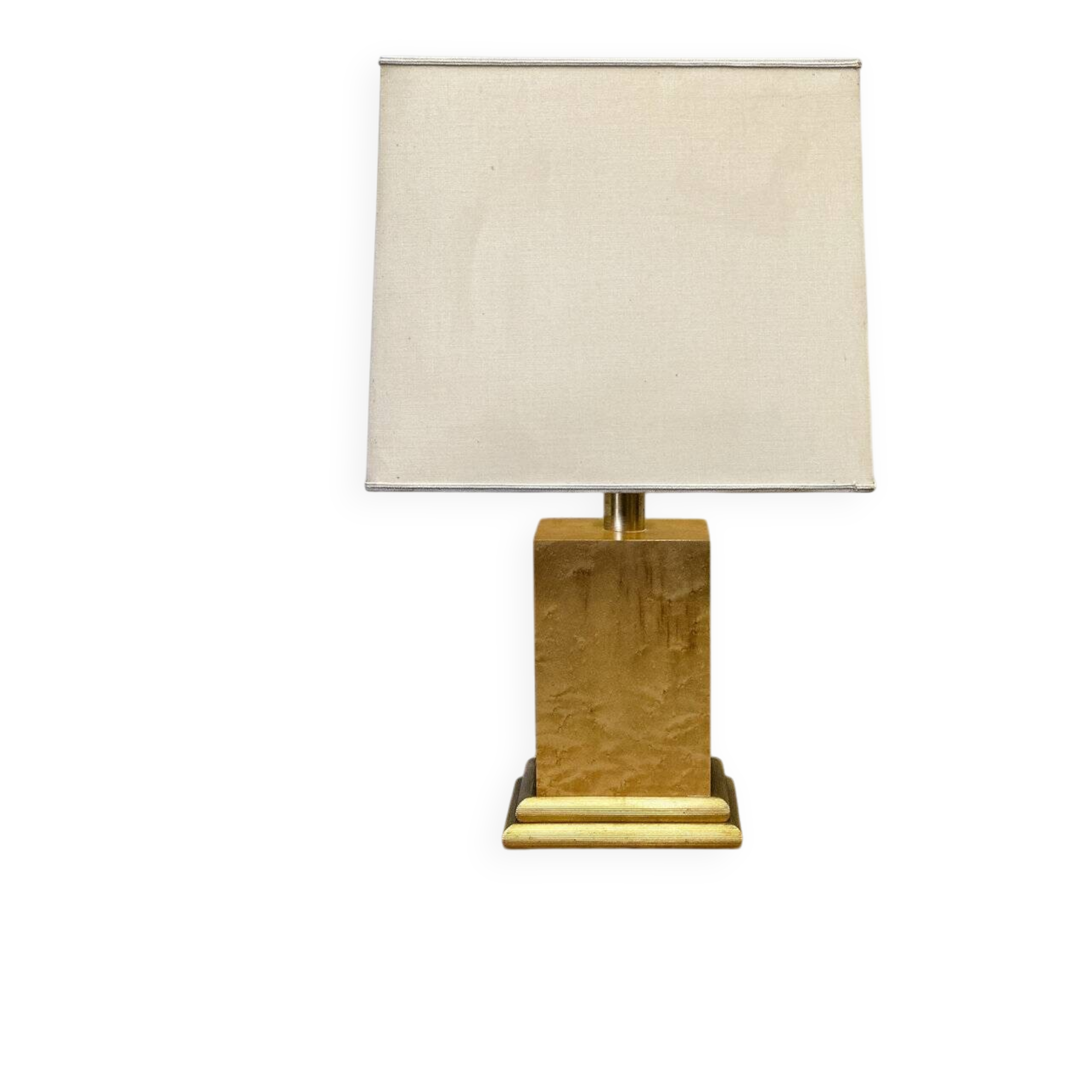 Vintage burlwood rectangular table lamp, France 1980s