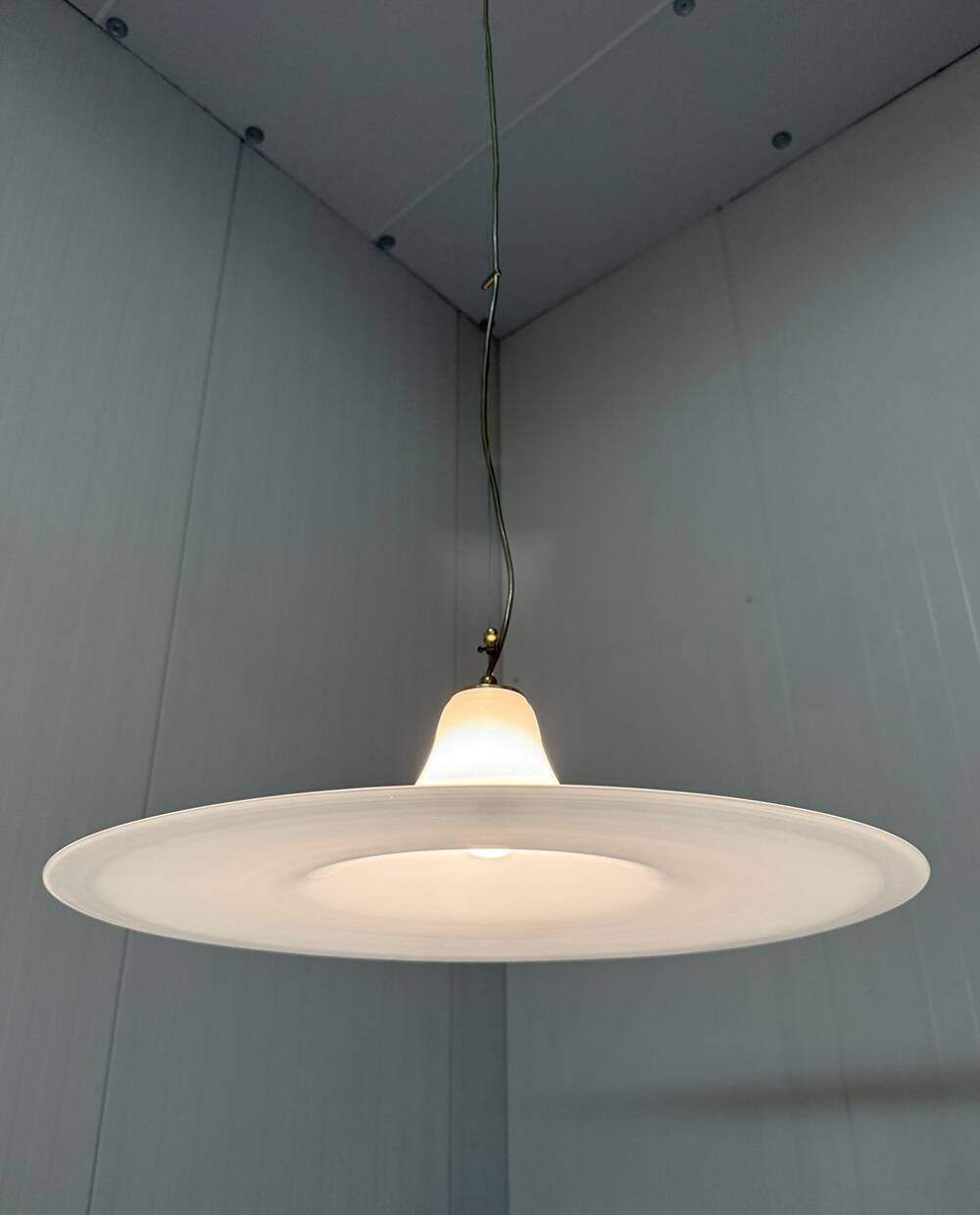Large white glass hanging lamp by Vistosi, Italy