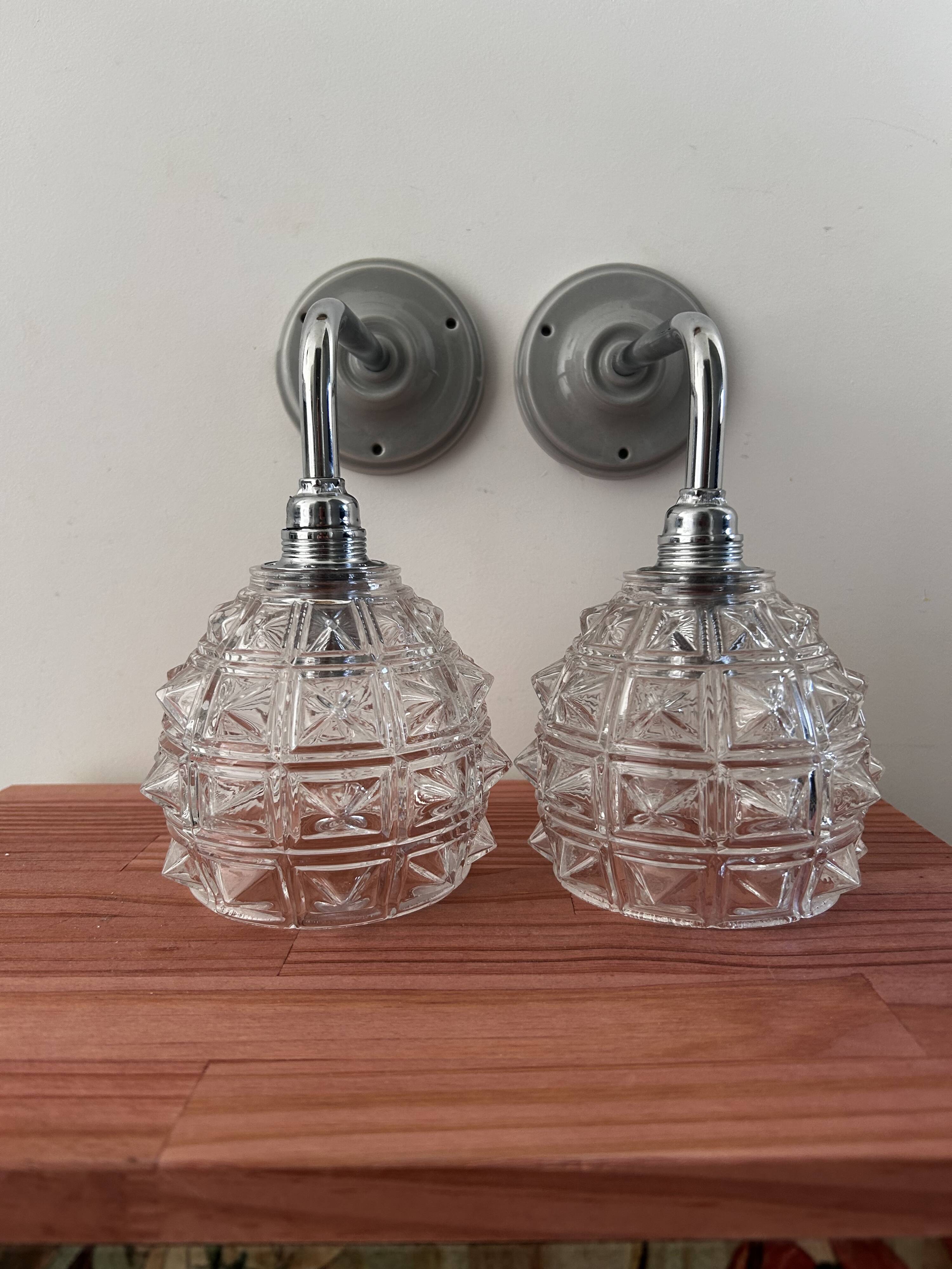 Pair of chrome wall lights