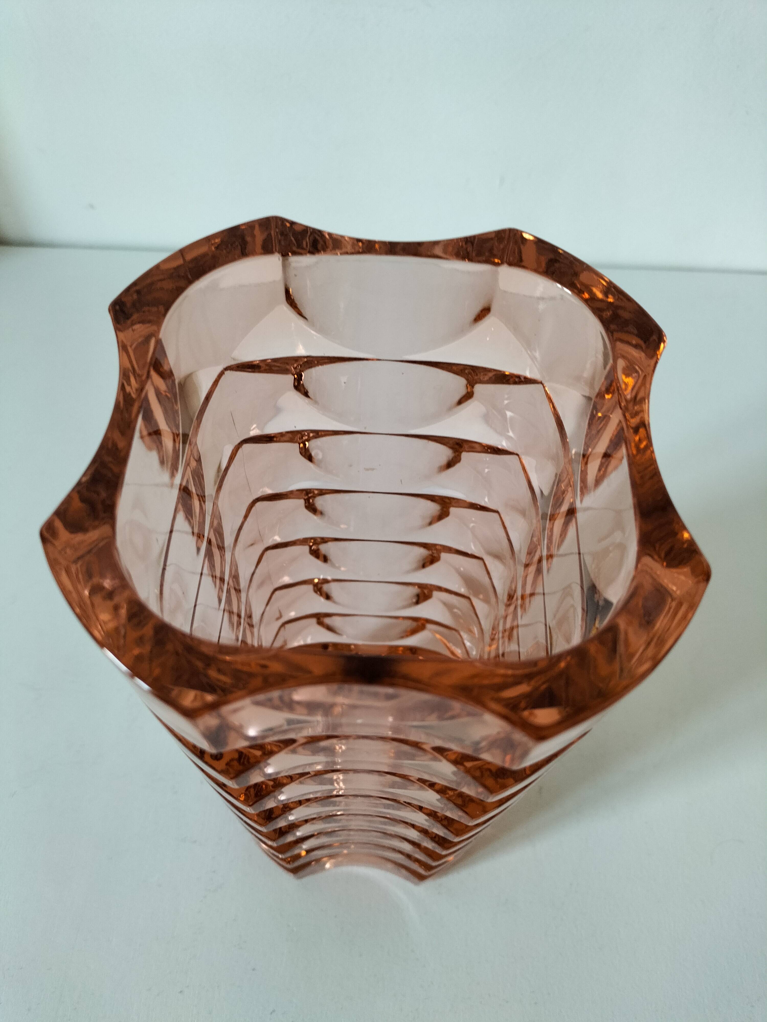 Vintage pink pressed glass vase – Windsor Rosaline model by Luminarc