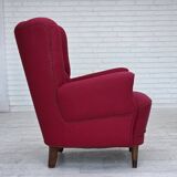 1960s, Danish armchair, furniture wool, beech wood logs.