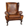 Antique Patinated Sheepskin Armchair Wingback